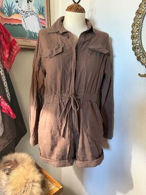 Ces Femme Brown Drawstring Utility Romper